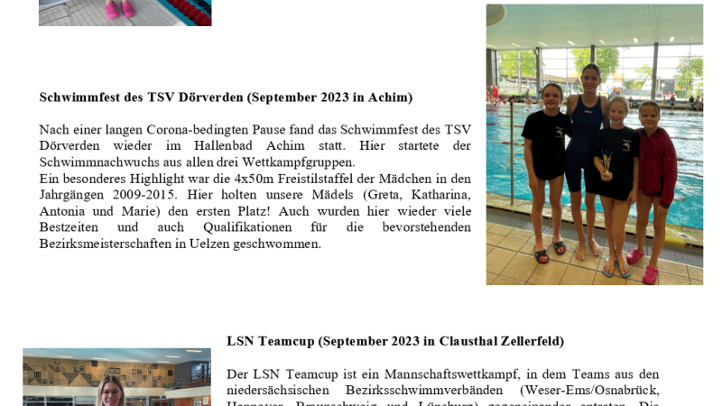 Schwimm-Neuigkeiten beim TSV Achim