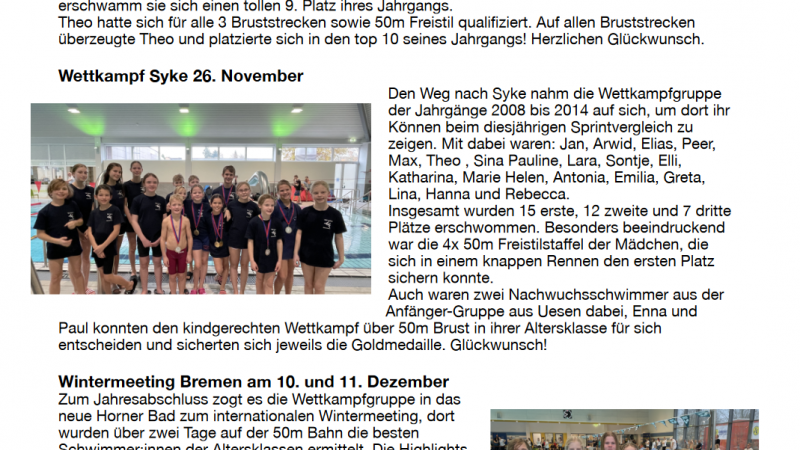 Schwimmnachwuchs - TSV Achim - Ergebnisse der Wettkämpfe im Herbst 2023